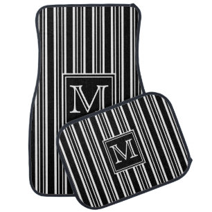 Monogram Modern Elegant Black and White Stripes Car Floor Mat