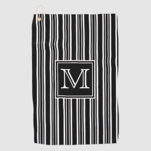 Monogram   Modern Elegant Black and White Stripes Golf Towel