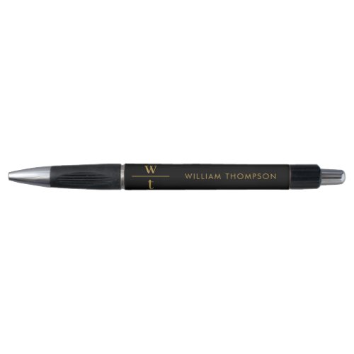 Monogram Modern Elegant Black Gold Pen