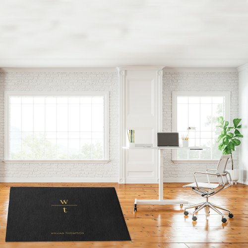 Monogram Modern Elegant Black Gold Rug