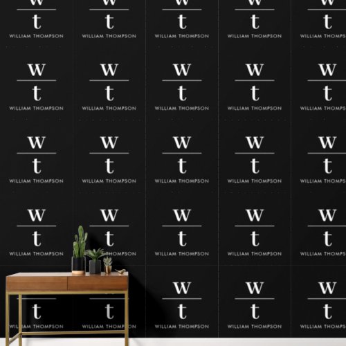 Monogram Modern Elegant Black White Office Wallpaper