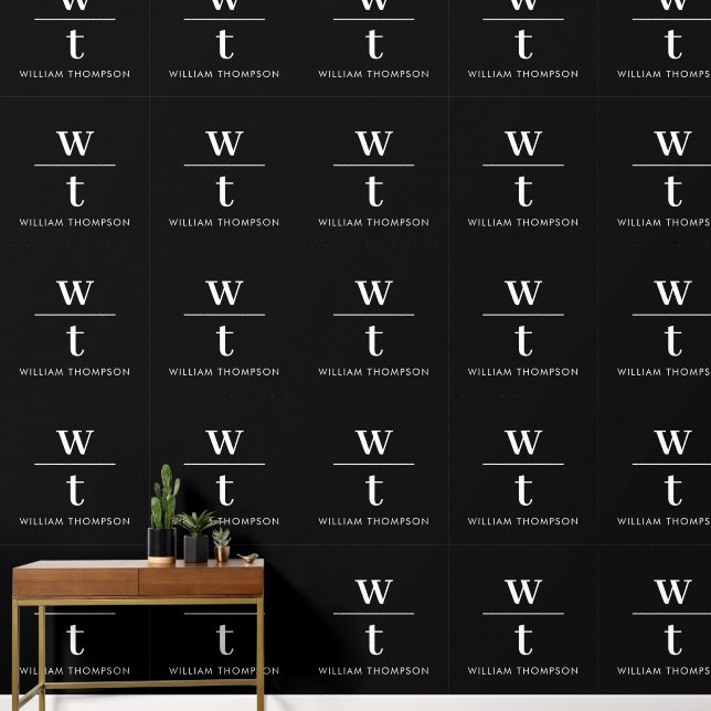 Monogram Modern Elegant Black White Office Wallpaper (Hallway)