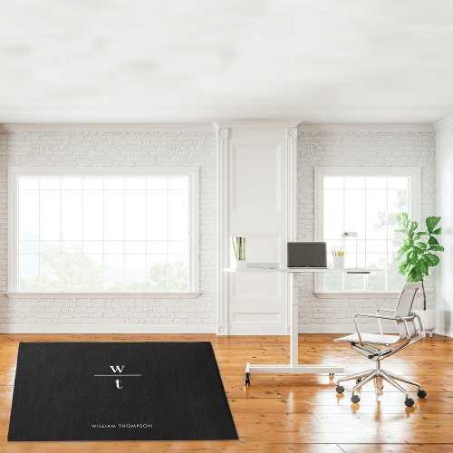 Monogram Modern Elegant Black White   Rug