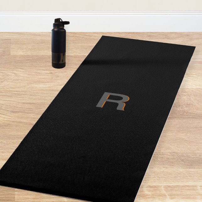 Monogram Modern Elegant Black Yoga Mat (Black Monogram elegant yoga mat. Simple, Stylish Gift  that can be personalized. Great Bespoke item.)