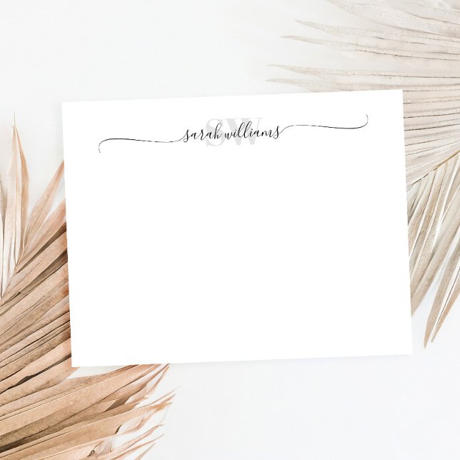 Monogram Modern Elegant Chic Script Name Note Card (Creator Uploaded)