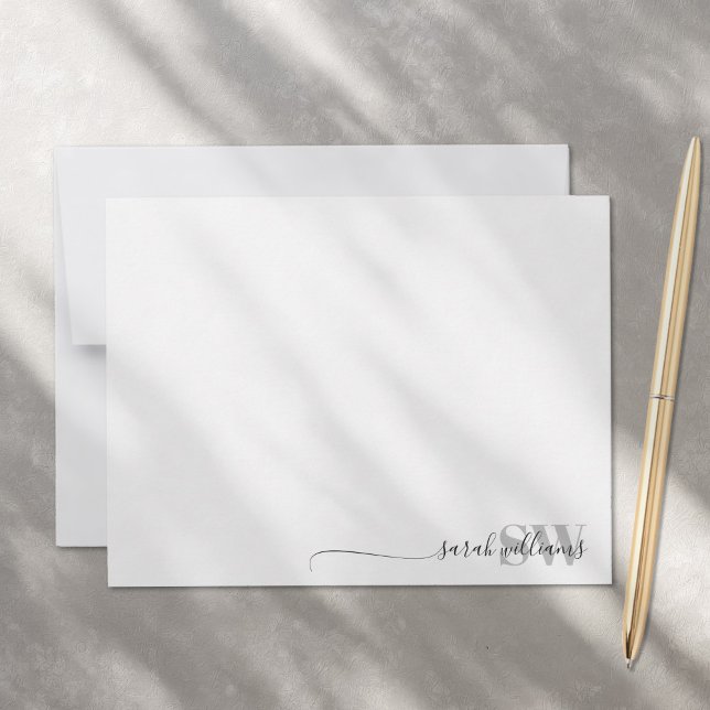 Monogram Modern Elegant Chic Script Name Note Card (Creator Uploaded)