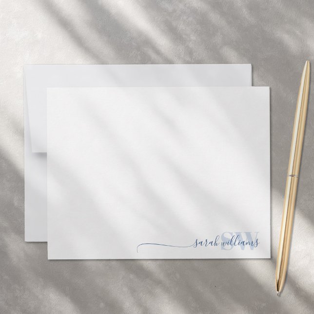 Monogram Modern Elegant Chic Script Name Note Card (Creator Uploaded)