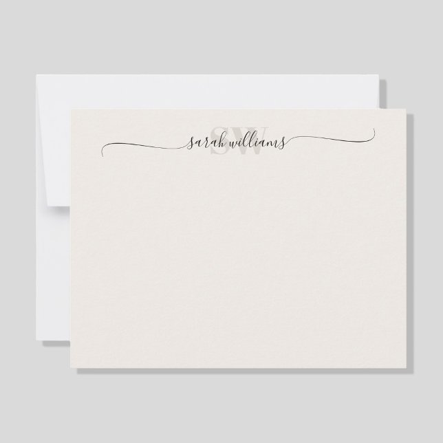 Monogram Modern Elegant Chic Script Name Note Card (Creator Uploaded)