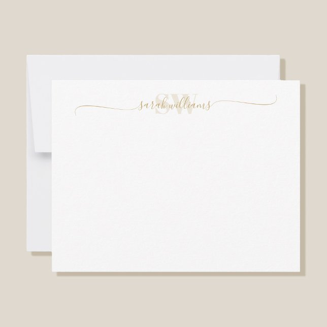Monogram Modern Elegant Chic Script Name Note Card (Creator Uploaded)