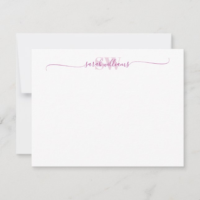 Monogram Modern Elegant Chic Script Name Note Card (Front)