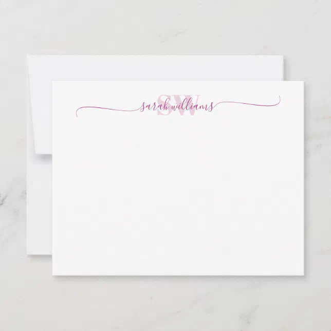 Monogram Modern Elegant Chic Script Name Note Card | Zazzle