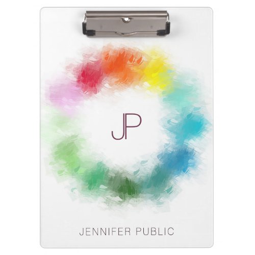 Monogram Modern Elegant Colorful Personalized Clipboard