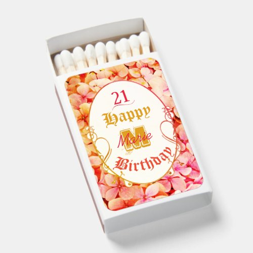 Monogram Modern Elegant Floral Pink Birthday Favor Matchboxes