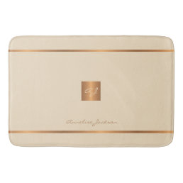 Monogram modern elegant glitter cream and gold bath mat