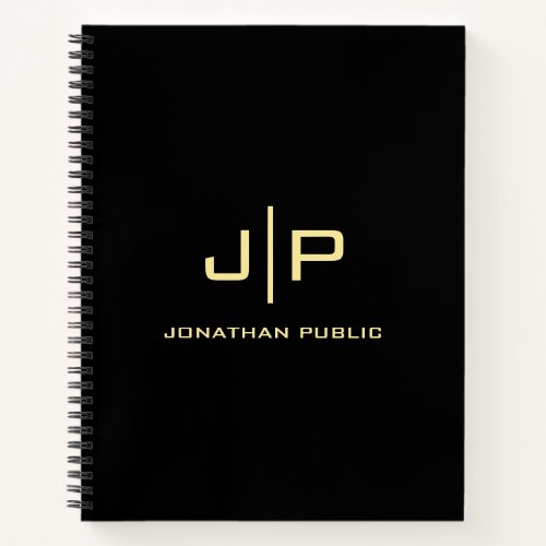 Monogram Modern Elegant Gold  Black Template Best Notebook
