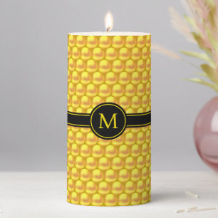 Monogram & Modern Elegant Gold Dots & Text Pillar Candle