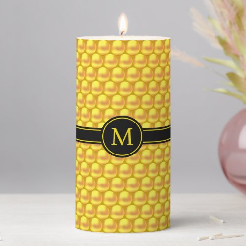 Monogram  Modern Elegant Gold Dots  Text Pillar Candle