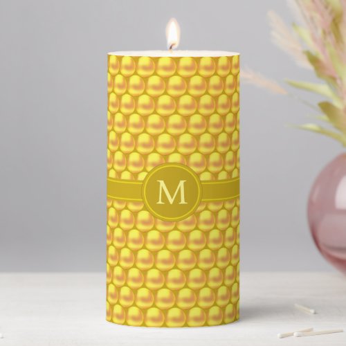 Monogram  Modern Elegant Gold Dots  Text Pillar Candle