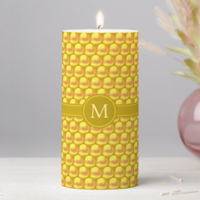 Monogram & Modern Elegant Gold Dots & Text Pillar Candle (In Situ)