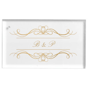 Monogram Modern Elegant Gold Swirl Wedding Place Card Holder