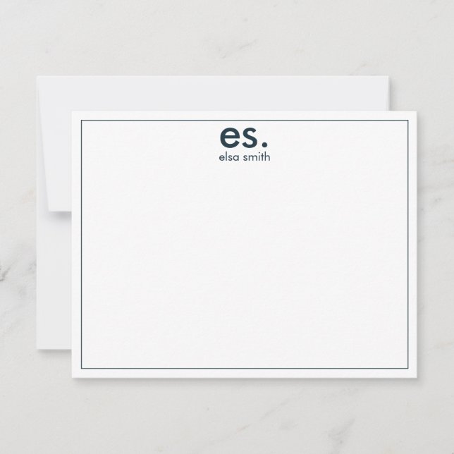 Monogram Modern Elegant Minimal Blue and White Note Card (Front)