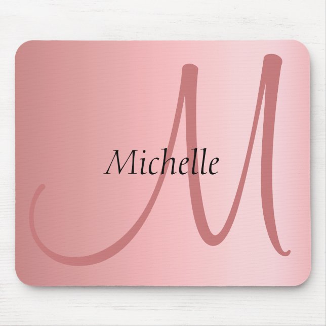 Monogram Modern Elegant Rose Gold Template Mouse Pad (Front)