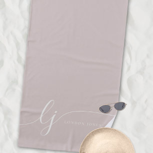 Monogram Modern Elegant Rose Pink Script Initials Beach Towel