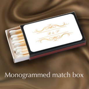 Monogram Modern Elegant Script Gold Swirl Wedding Matchboxes