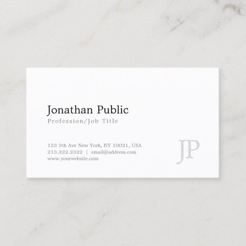 Monogram Modern Elegant White Simple Design Business Card