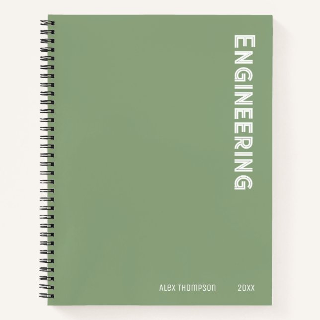Monogram modern Engineering sage green graph Notebook (Front)