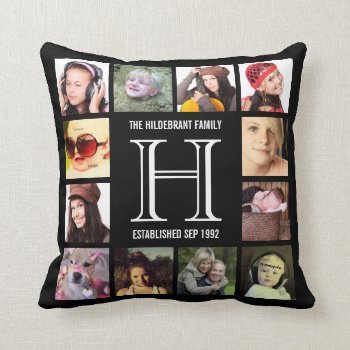 Monogram Modern Family 12 Instagram Photos Throw Pillow by PartyHearty at Zazzle