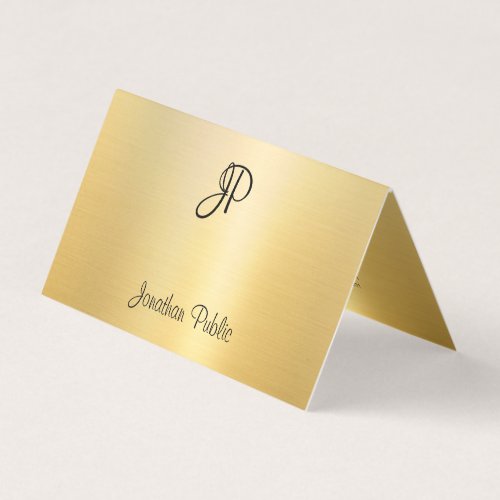 Monogram Modern Faux Gold Calligraphy Script Business Card
