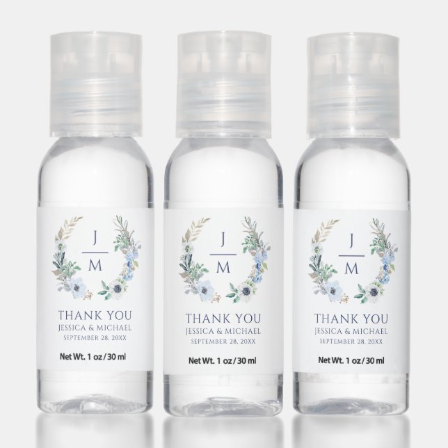 Monogram Modern Floral Elegant Anemone Wedding Hand Sanitizer (Set)