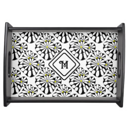 Monogram Modern Floral Pattern | Black and White | Serving Tray