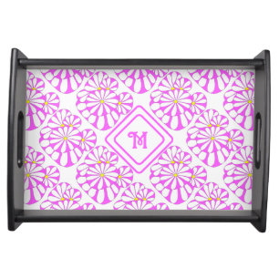 Monogram Modern Floral Pattern in Pink   Serving Tray