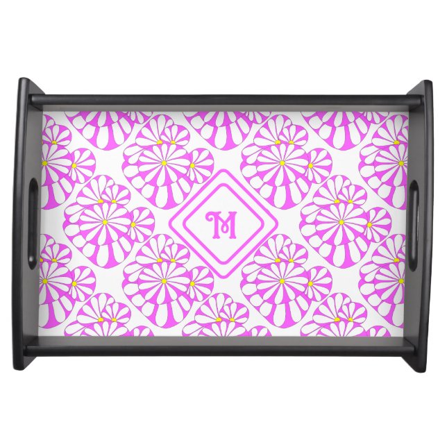 Monogram Modern Floral Pattern in Pink | Serving Tray (Front)