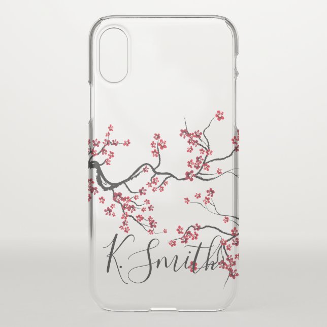 Monogram | Modern Floral | Sakura Cherry Blossoms Uncommon iPhone Case (Back)