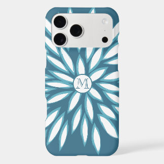 Monogram Modern Floral Teal Blue iPhone 17 Pro Max Case