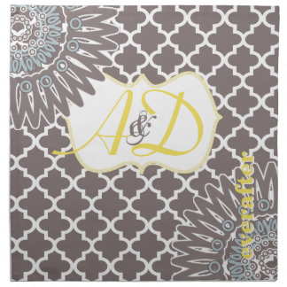 Monogram Modern Flower Moroccan Tile Damask Cloth Napkin