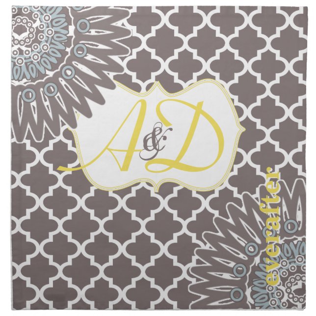 Monogram Modern Flower Moroccan Tile Damask Cloth Napkin (Front)