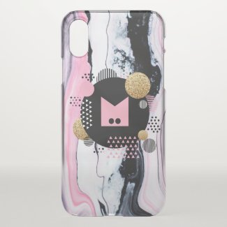 Monogram. Modern Geometric Circles. Faux Glitters. iPhone X Case