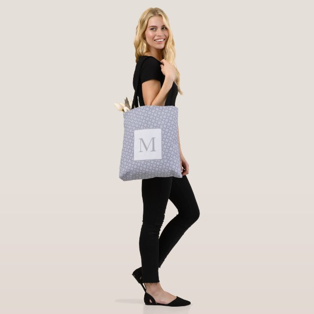 Monogram Modern Geometric Design Gray Subtle Pink Tote Bag (On Model)