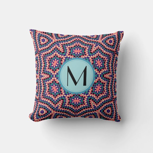 Monogram Modern Geometric Dot Pattern Throw Pillow (Front)