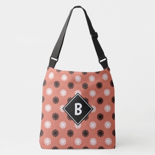 Monogram Modern Geometric Floral Red Black White Crossbody Bag