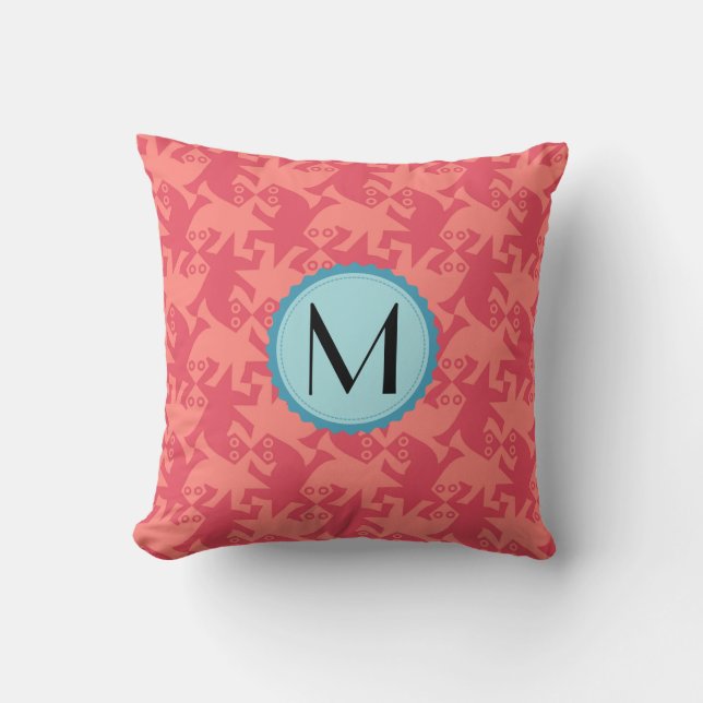Monogram Modern Geometric Lizard Pattern Throw Pillow (Front)