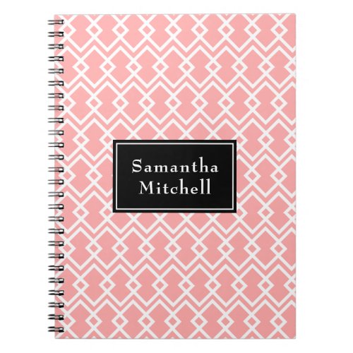 Monogram Modern Geometric Pink Black Notebook