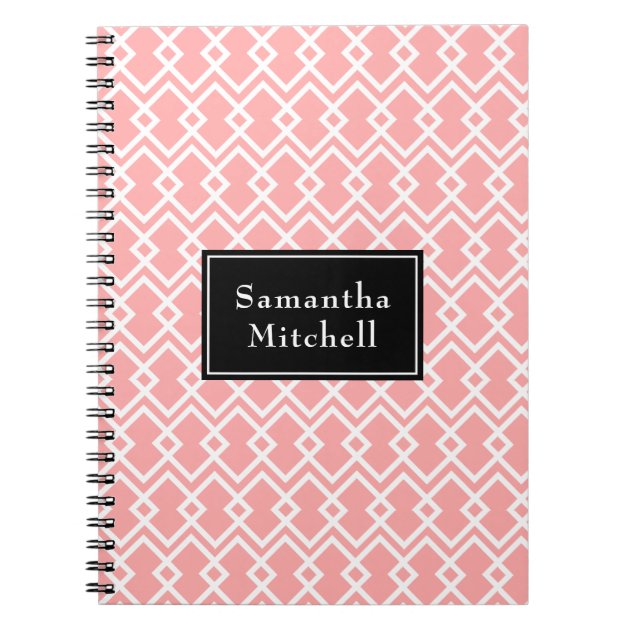 Monogram Modern Geometric Pink Black Notebook | Zazzle