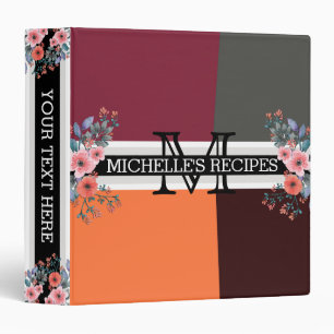 Monogram Modern Geometric Vintage Floral #5 3 Ring Binder