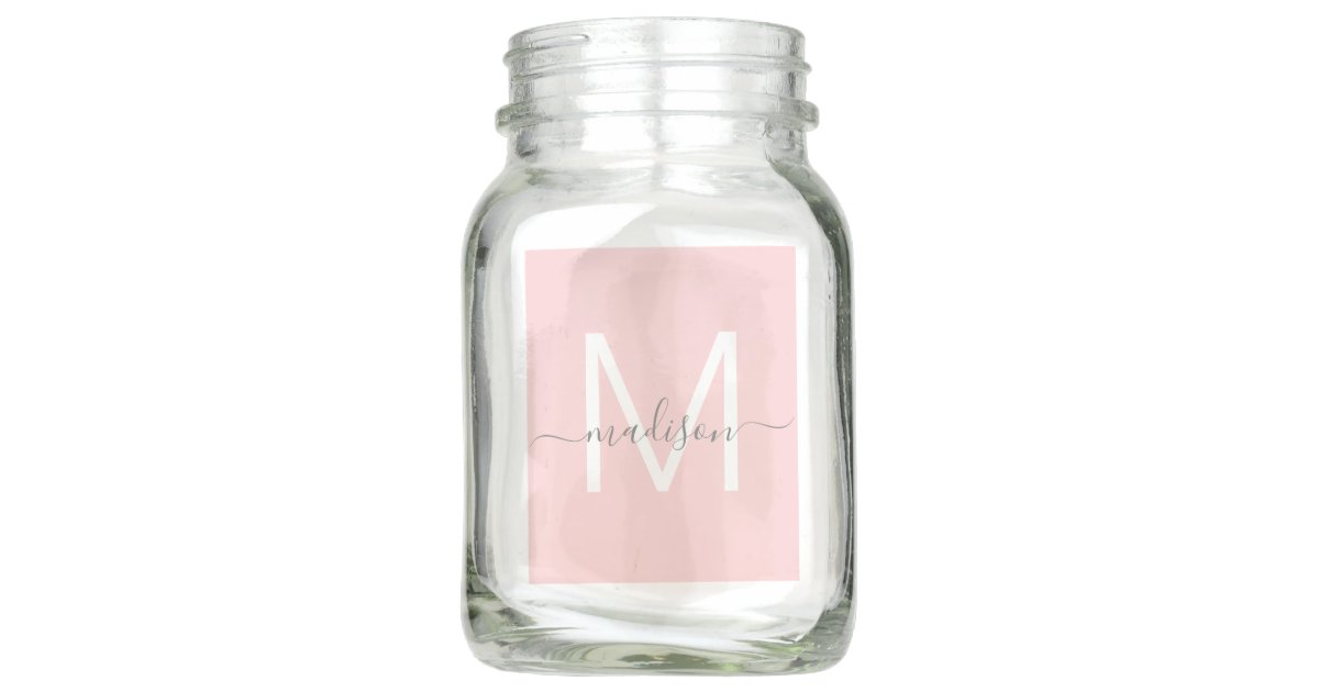 Monogram Modern Girly Blush Pink Mason Jar Zazzle Com
