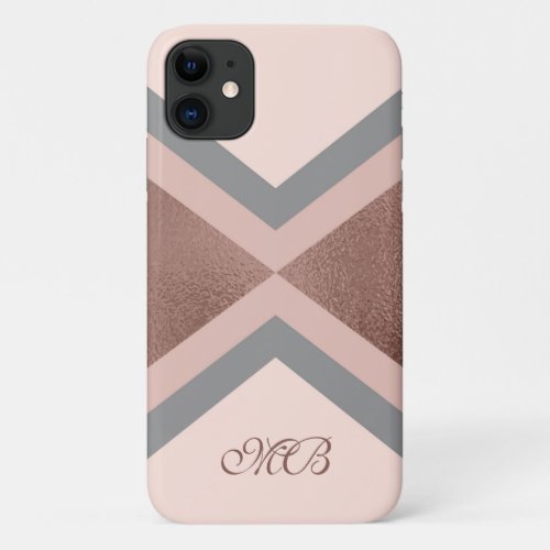 Monogram Modern Girly Chic Pink Rose Gold Shimmer iPhone 11 Case